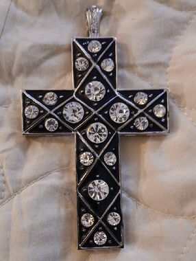 Bling Cross Pendant with Black Enamel